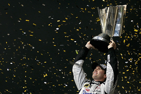 Jimmie Johnson celebrates winning the 2008 NASCAR Sprint Cup Series Championship at Homestead-Miami Speedway on Sunday in Homestead, Fla. (Jason Smith | Getty Images)