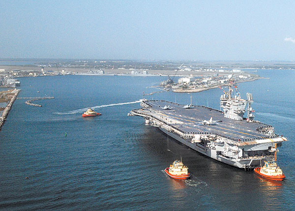 The John F. Kennedy, shown approaching Mayport Naval Station last year, 