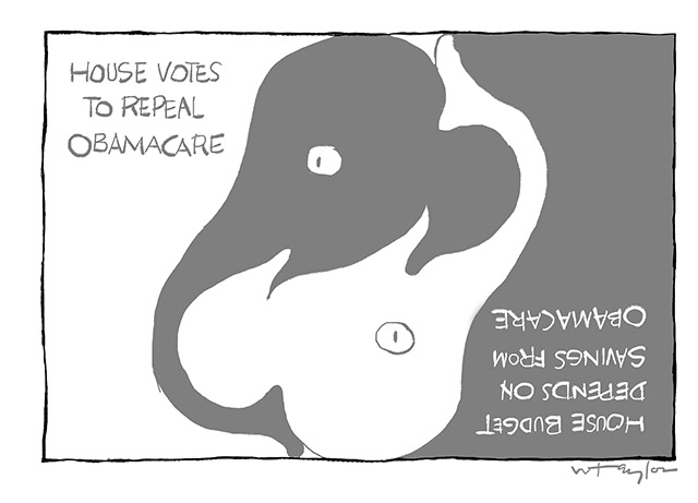 The yin and the yang:  House votes to repeal Obamacare; House budget depends on savings from Obamacare.