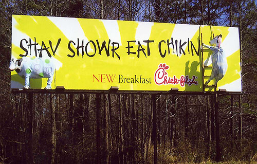 The billboard cow on the left was stolen April 9 from along Interstate 464 in Chesapeake. 
 